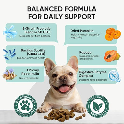 Probiotics for Dogs Gut Digestive Health Probiotic Chews for Dogs Digestive Enzymes Relieve Diarrhea Immunity Oral Problems Itching Constipation Prebiotics Dog Probiotics 200 Ct Duck