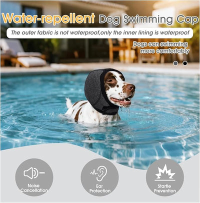 Calming Hoodie Dog Ear Covers Waterproof,No Shake Hematomas Ear Wraps for Dogs,Adjustable Anxiety Relief Head Wrap Muffs Noise Cancelling Protector for Fireworks/Grooming/Bathing/Swim,Grey,L