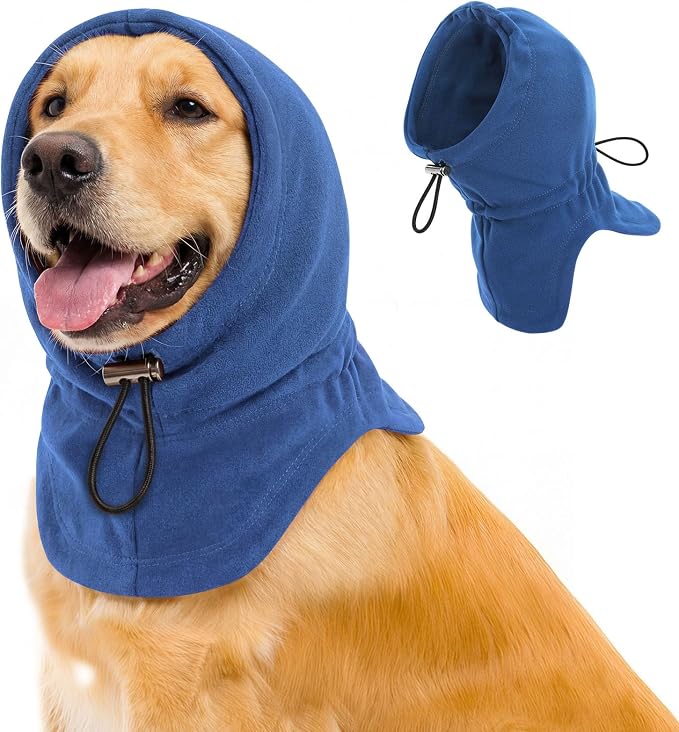 Dog Calming Hoodie Pet Ear Cover, Adjustable Headband for Small Medium Large Dogs, Pet Muffs Head Wraps for Grooming Firework Thunderstorms, Blue XL