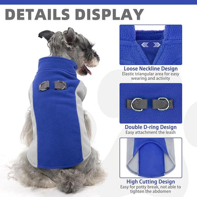 KOOLTAIL Small Dog Sweater - Dog Fleece Vest Jacket with Leash D-Ring for Small Medium Dogs, Soft Pullover Winter Warm Cold Weather Coats, Pet Fall Clothes Outfit for Puppy Cat Boys&Girls, Blue S
