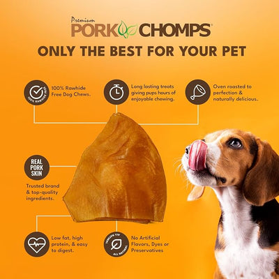 Pork Chomps Roasted Pork Skin Dog Chews, 5-inch Ear Shapes, 1.44 Ounce (Pack of 4)