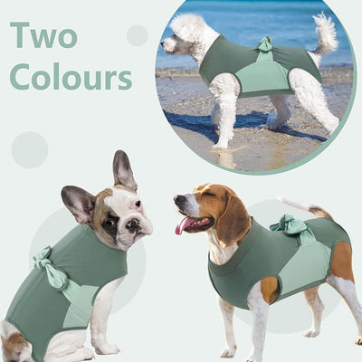 SAWMONG Recovery Suit for Dogs, Cotton Dog Surgery Suit Female Spay Pet Male Breathable, Zipper Neuter Onesie Bodysuit Prevent Licking Wounds, Substitute E-Collar & Cone(Green, Medium)