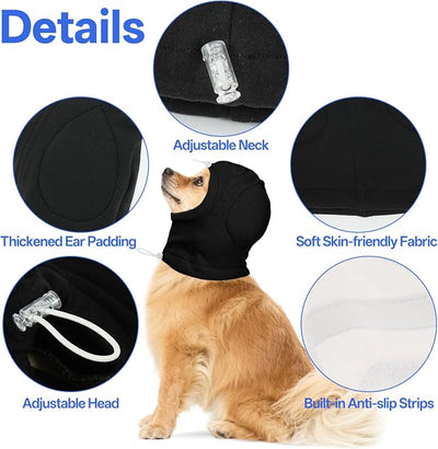 MIGOHI No Shake Ear Wrap for Dogs - Breathable Dog Ear Protection for Hematoma,Stop Shaking & Scratching,Dog Ear Muffs for Grooming, Calming Hoodie for Dogs Separation,Thunderstorms,L,Black