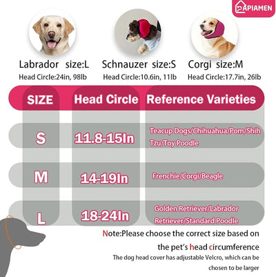 Dog Ear Covers,Dog Ear Muffs Noise Protection,No Flap Ear Wrap for Dogs Hematoma Recovery,Adjustable Calming Hoodie Shower Cap for Grooming,Bathing,Swimming & Anxiety Relief(Fuchsia,L)
