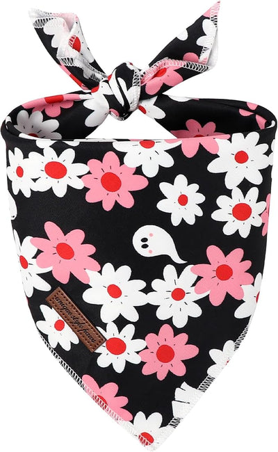 Unique Style Paws Dog Bandanas 1PC Washable Cotton Triangle Dog Scarfs Autumn Halloween with Ghost Flower for Small Medium Large Dogs and Cats