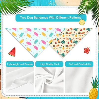 Summer Dog Bandanas Hawaiian Triangle Scarf Kerchief Set for Dogs Pet Costume Accessories, Blue & Yellow