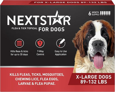 NEXTSTAR Flea and Tick Prevention for Dogs, Repellent & Control, Fast Acting Waterproof Topical Drops, Extra-Large Dog Flea & Tick Control, 6 Monthly Doses