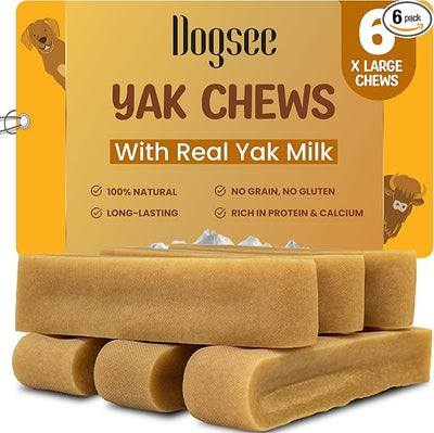 Dogsee Himalayan Yak Chews (XL - 6 Chews) | Yak Chews for Large Dogs | Dog Treats | Helps Joint Pain | Rawhide-Free