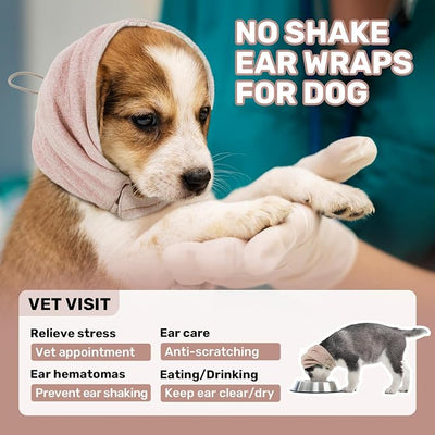 Dog Calming Hoodie, No Shake Ear Wraps for Dogs, Adjustable Dog Ear Muffs for Noise Protection, Ear Wrap Head Cover for Anxiety Relief & Hematoma (Dusty Rose, M(Head Circle:13.8"-18.9"))
