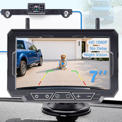 1080P HD 7-Inch Wireless Backup Camera: 15-Min Easy Install Plug & Play - Continuous Loop Recording with One-Button Playback Rear View Camera for Truck Pickup Car SUV Parking Safety Towing Assistance