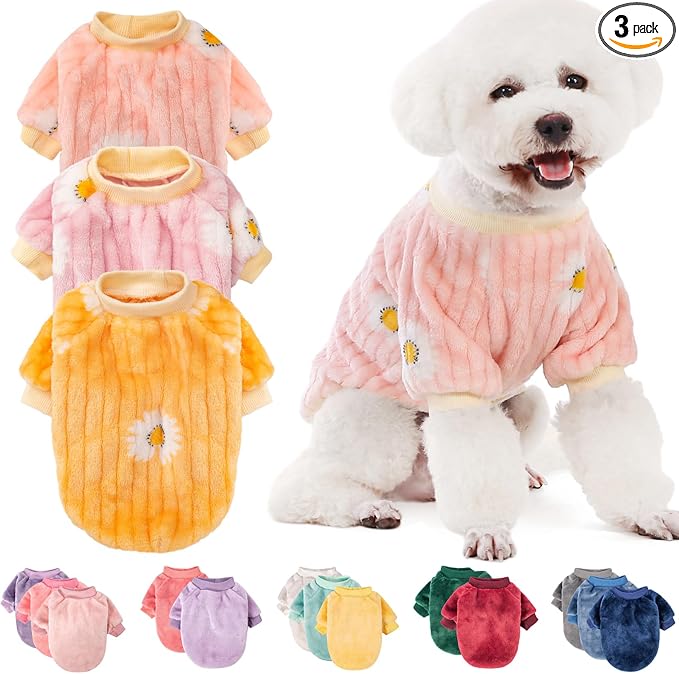 FabriCastle Small Dog Sweaters, 3-Pack Dog Clothes XS for Dogs Girl & Cats, Soft and Warm Pet Coats XXS - XXL, Winter Pet Jackets, Doggy Apparel Costumes, Puppy Outfits (Pink,Violet,Yellow, X-Small)