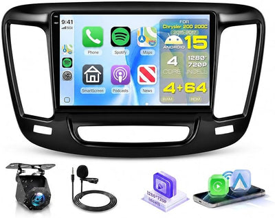 4 Core 4G+64G Android Car Stereo for Chrysler 200 200C 2015 2016 2017 with 9 inch 1280*720 Incell Touchscreen DSP/Wireless Carplay/Android Auto, Sellrich Radio Bluetooth 5.0 FM/RDS/EQ SWC Backup Cam