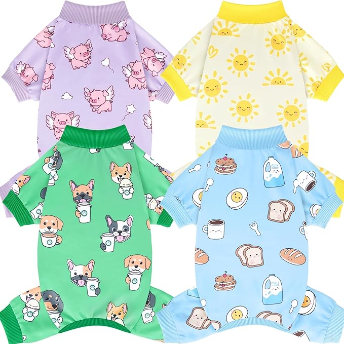 XPUDAC 4 Pack Small Dog Pajamas, Soft Comfy Dog Onesie Pjs, Cute Puppy Clothes Lightweight Pet Outfit Stretchy Pet Clothes for Boy Girl, 2XL
