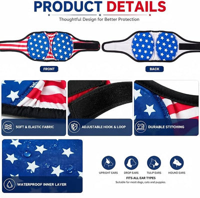 Dog Ear Muffs Noise Protection American Flag Patriotic Pet Covers Waterproof Swim Ear Protector Elastic Soft Snoods for Dogs Anxiety Relief Grooming for 4th of July (S)