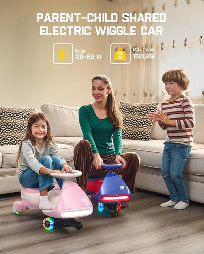 FanttikRide N7 Pro Electric Wiggle Car, Rechargeable Battery, CyberWiggle, 2 in 1 Swing Car, 2 Speeds Max 4 Mph, Anti-Rollover, Flashing Wheels, Bluetooth, Ages 3+, 150 Lbs,Pinkish White