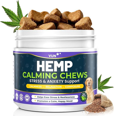 Hemp Oil Calming Chews for Dogs, Advanced Dog Calming Chews - Anxiety Relief Supplement Treats with Melatonin L-Theanine - Sleep Aid for Separation, Barking, Stress, Hyperactivity