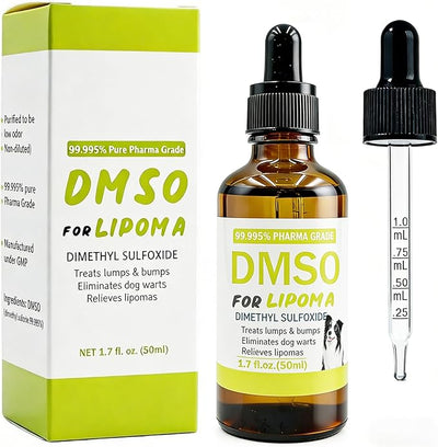 Topical 99.995% DMSO for Dogs Lipoma, Lipoma Treatment for Dogs, Reduce Fatty Lumps and Bumps Inflammation, Swelling, Dog Pain Relief, DMSO in Glass Bottle with Precision Dropper, 1.7 oz