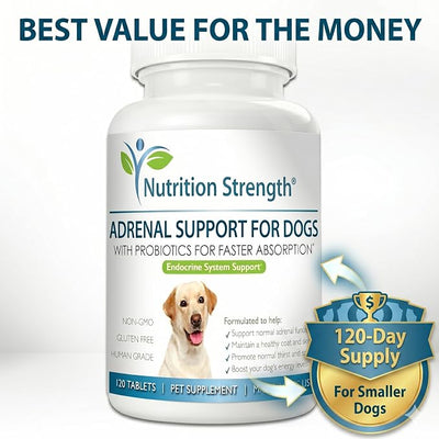 Adrenal Support for Dogs, Support for Dogs with Cushing's Disease, Maintain a Healthy Coat and Skin, Promote Normal Urination, Thirst and Appetite, 120 Chewable Tablets
