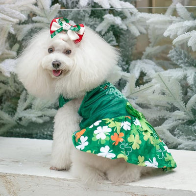 CuteBone St.Patrick's Day Dog Green Dress Velvet for Small Dogs Girl Puppy Dresses Clover Dog Clothes