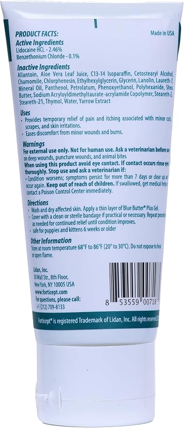 Forticept Blue Butter Plus Dog Itching Skin Relief Cream, Hot Spot Treatment for Dogs, Pain Relief, Dog Wound Care, Heals Skin Sores Irritation Cuts Bites Scrapes, 2 Oz
