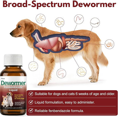 Dewormer Liquid for Dogs, Fenbendazole for All Wormers, Broad Spectrum, Safe for 6 Weeks and Older