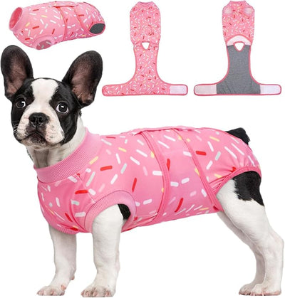 Kuoser Dog Surgery Suit, Comfy Dog Recovery Suit Female Doggie Onesie for Surgery, Post Op Protective Onesie, Soft E-Collar Alternative for Cats & Puppies, PinkRibbon XS