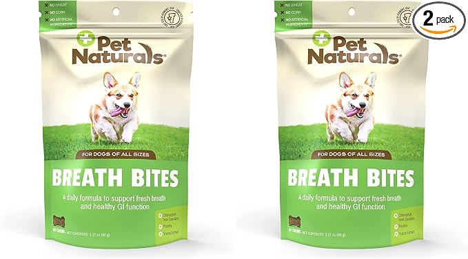 Pet Naturals Breath Bites Breath Freshener for Dogs, 60 Chews, Healthy GI Support and Dental Health, (Pack of 2)