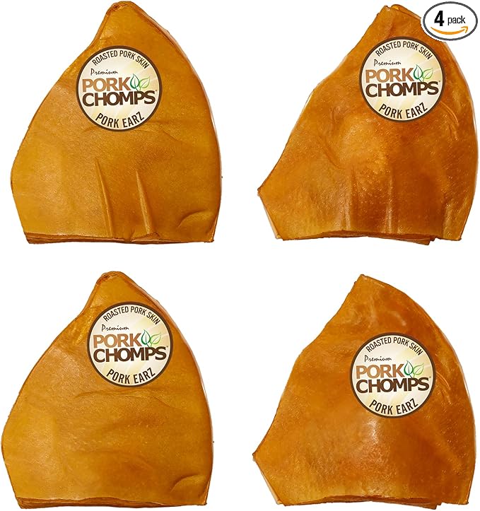 Pork Chomps Roasted Pork Skin Dog Chews, 5-inch Ear Shapes, 1.44 Ounce (Pack of 4)
