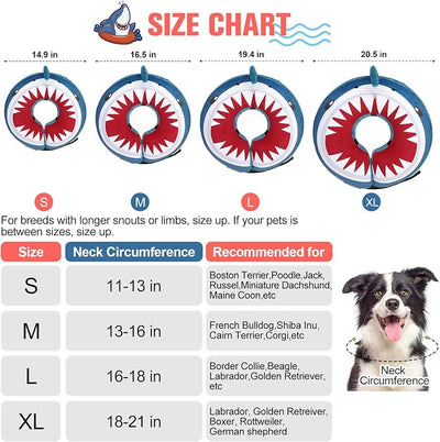 BEAUTYZOO Dog Cone Alternative After Surgery for Large Medium Small Dogs, Soft Inflatable Cone Collar for Dogs Cats, Dog Neck Donut E Collar Dogs Recovery Collar to Stop Licking, Shark Blue, M