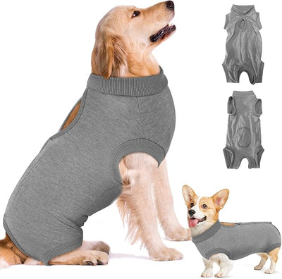 SlowTon Dog Recovery Suit - Surgery Recovery Suit for Female Male Dogs, Dog Onesie After Spay Abdominal Wounds, E-Collar Cone Alternative Prevent Licking Pet Surgical Suit(Grey,S)