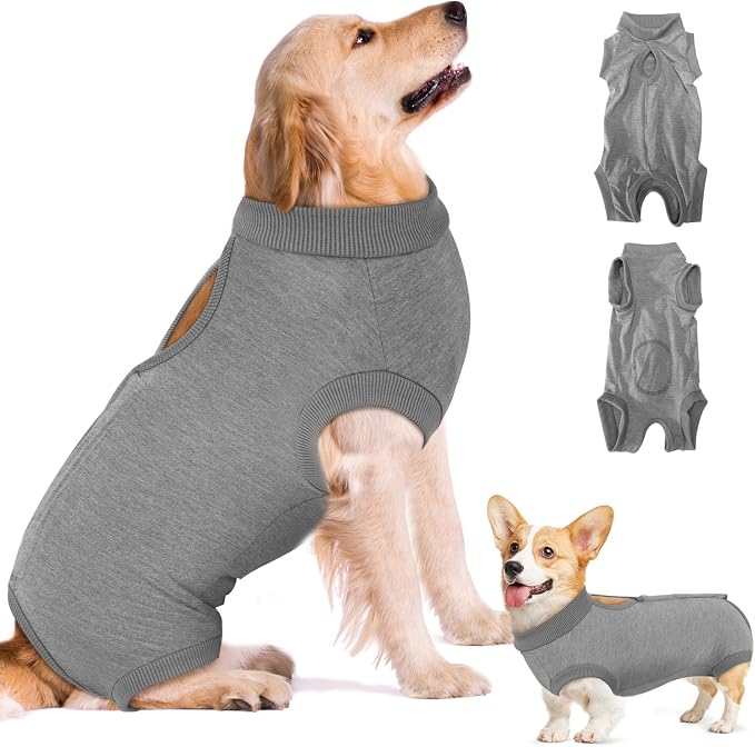 SlowTon Dog Surgery Recovery Suit - Soft Recovery Suit for Dogs Female Male, Dog Onesie for Surgery Female After Spay Prevent Licking, Neuter Suit for Male Dogs Surgical Recovery (Grey,M)