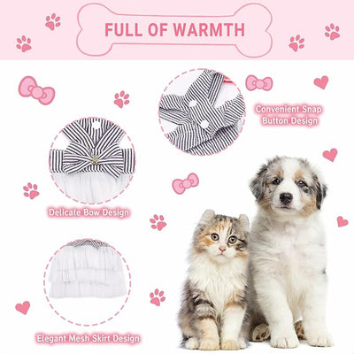 Dog Dresses, Fashion Pet Dog Clothes, Striped Mesh Puppy Dogs Princess Dresses (Blue, X-Small)