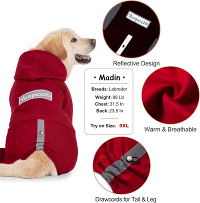 Dog Hoodies Winter Coat for Large Medium Dogs, Pullover 10 Legs Warm Coat Hooded Sweatshirt, Fleece Hoodie for Cold Weather (Red, 7X-Large)