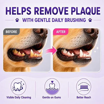 Dog Toothbrush, Dual-Head, for Medium-Large Dogs,Pink | Soft Bristles for Gentle Cleaning ,60° Curved Bristles for Better Coverage ,Comfortable for Sensitive Gums