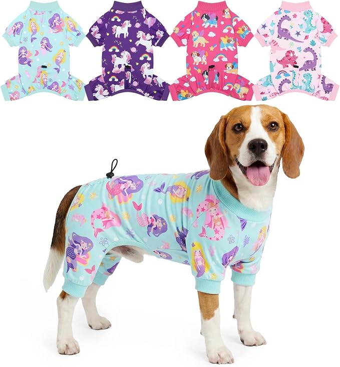 XPUDAC 4 Pack Dog Pajamas for Small Dogs, Cute Puppy Clothes with Drawstring Adjustable, Stretchy Soft Dogs Pjs Onesie Shed Defender Doggie Suit Pet Clothes Girl Outfit, XL