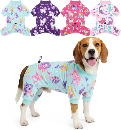 XPUDAC 4 Pack Dog Pajamas for Small Dogs, Cute Puppy Clothes with Drawstring Adjustable, Stretchy Soft Dogs Pjs Onesie Shed Defender Doggie Suit Pet Clothes Girl Outfit, 2XL