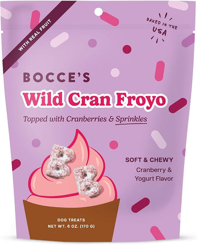 Bocce's Bakery Wild Cran Froyo Dog Treats – Natural, Wheat-Free Soft & Chewy Cookies Made with Real Ingredients – Baked in The USA and Topped with Cranberries & Sprinkles, 6oz
