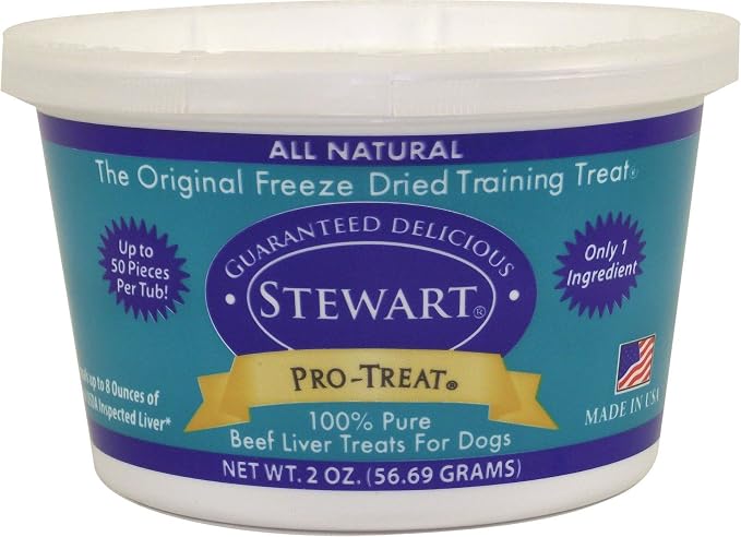 Stewart Freeze Dried Beef Liver Dog Treats, Grain Free, All Natural, Made in USA by Pro-Treat, 2 oz, Resealable Tub