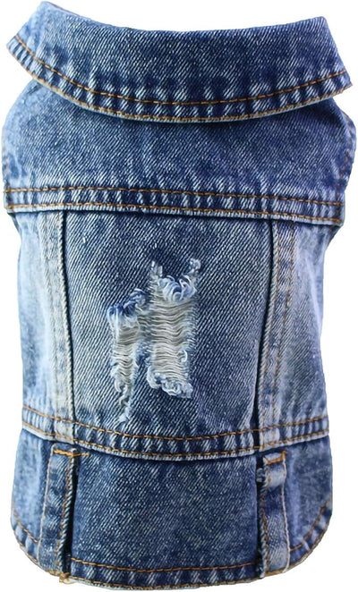 Vintage Washed Denim Dog Jeans Jacket for Small & Medium Dogs & Cats - Lapel Vests with Scratch-Resistant Design