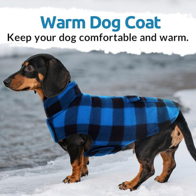 ASENKU Dog Winter Coat, Fleece Doggie Jacket Plaid Reversible Vest Waterproof Windproof Cold Weather Clothes for Small Medium Large Dogs (XS, Blue)