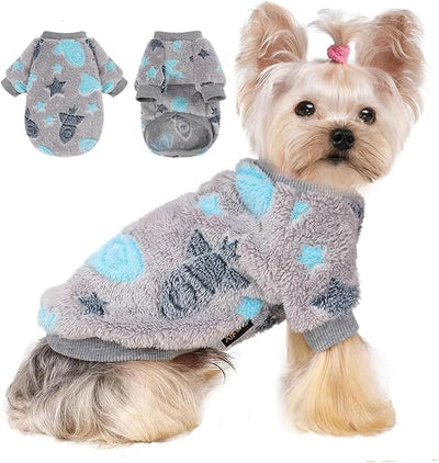 Dog Sweater Glow in The Dark Girl Pink Small Fleece Clothes Winter Soft Thickening Warm Puppy for Dogs Boy Teacup Yorkie Chihuahua (XS,Grey)