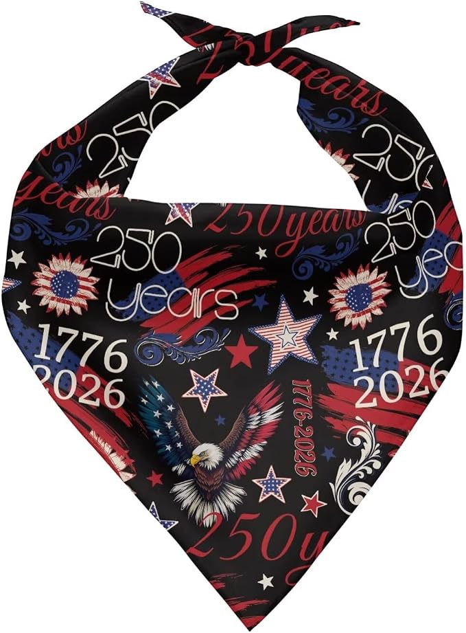 KEIAHUAN 250 Years of Freedom Dog Bandana 1776-2026 Pet Triangle Scarf Soft Bibs Puppy Cat Decoration Accessories for Small Medium Large Girl Boy Dogs