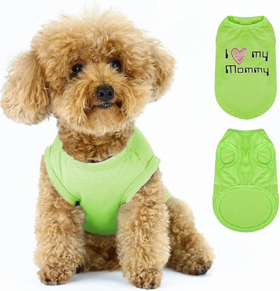 Expressive Pet Vest: Sleeveless Dog Shirt with 'I Love My Mommy' Slogan, Ideal for Chihuahuas, Poodles, Yorkies, and More - Adorable Design, Ultimate Comfort, Easy Maintenance! Green Small
