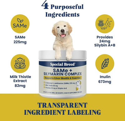 Liver Support for Dogs – Same + Milk Thistle Supplement Powder – Supports Liver Function, Detox & Cellular Health – Silymarin with 24 mg Silybin A+B – 60 Servings