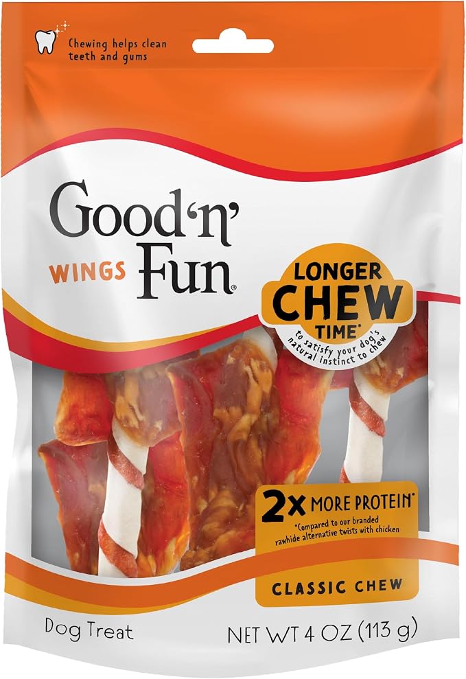 Good 'n' Fun Wings Long-Lasting Dog Treat, With Real Proteins, Premium Chicken and Beef Hide, Supports Dental Health, Mental Stimulation, 4 oz