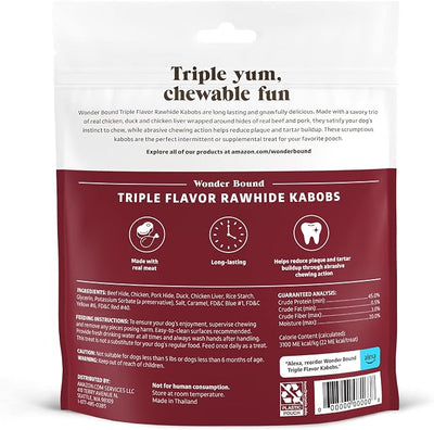 Amazon Brand - Wonder Bound Triple Flavor Chicken Rawhide Kabobs for Dogs, 12 oz., Pack of 18