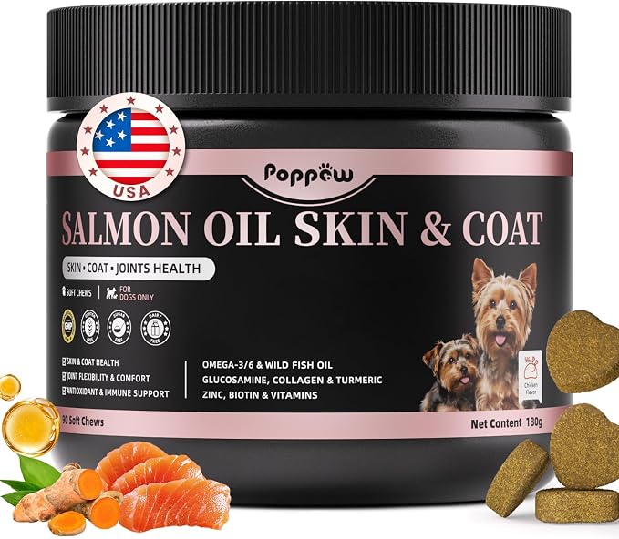 Salmon Oil for Dogs Skin & Coat, 13 in 1 Wild Alaskan Fish Oil for Dogs - Omega 3 EPA & DHA & ALA Fatty Acids, Dog Allergy Relief Chews, Joint & Immune Support, 90 Count, Chicken Flavor, Soft Chews