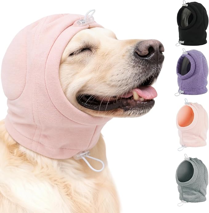 MIGOHI Lightweight XL Dog Calming Hoodie with Ears Pad - No Shake Ear Wrap for Dogs, Prevent Scratching, Adjustable Anxiety Ear Head Wrap for Large Dogs, XL,Pink