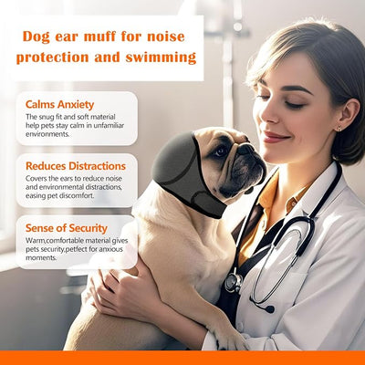 Dog Ear Cover for Bath and Swimming, Dog Ear Muff for Noise Protection, Waterproof Dogs Ear Wrap Shower Swim Cap, Breathable & Adjustable Quiet Ear for Dogs Anxiety Relief Calming Hood (Grey, S)