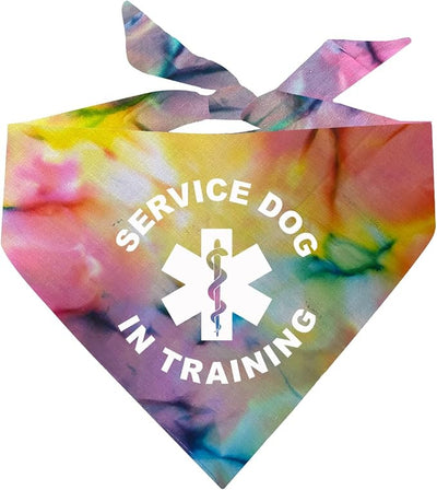 Service Dog in Training Dog Bandana | 100% Cotton Tie Dye Triangle |Service Dog | Working Animal | Assistance | One Size | Rainbow Scrunch (289)
